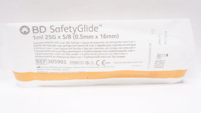 BD 305903 SafetyGlide Injection Ndle w/Luer Slip Syringe 1ml 25G x 5/8inch